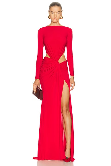 Alex Perry Long Sleeve Twist Gown in Red