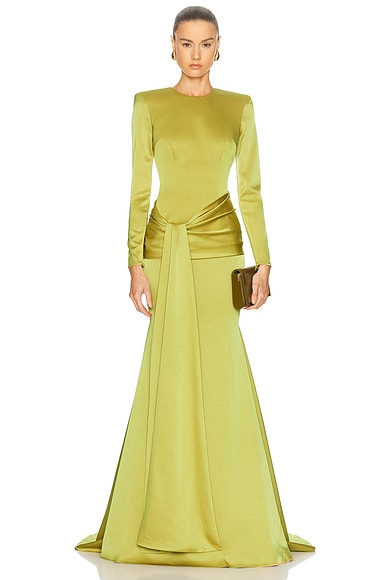 Long Sleeve Drape Sash Gown