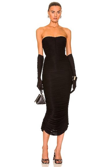 Parton Ruched Strapless Dress With Gloves