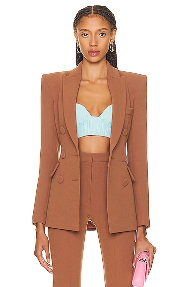 Alex Perry Landon Double Breasted Fitted Blazer in Brown | FWRD