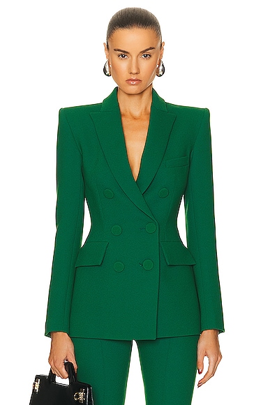 Alex Perry Double Breasted Fitted Blazer in Emerald
