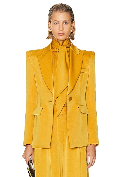 Alex Perry Fitted Satin Blazer in Gold