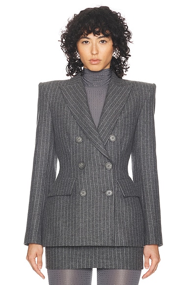 Alex Perry Double Breasted Fitted Blazer in Grey