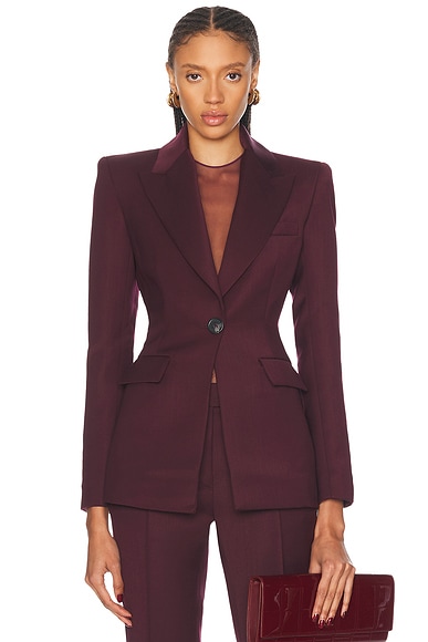 Alex Perry Single Breasted Fitted Blazer in Wine