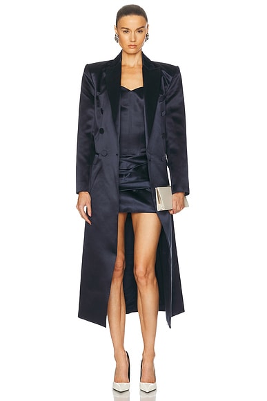 Alex Perry Oversized Duchess Satin Coat in Navy