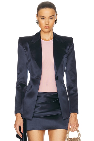 Alex Perry Fitted Satin Blazer in Navy