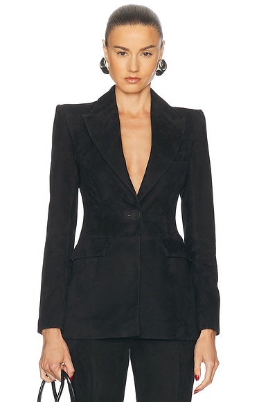 Alex Perry Fitted Suede Blazer in Black