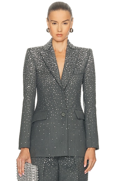 Alex Perry Crystal Embellished Fitted Blazer in Slate Grey
