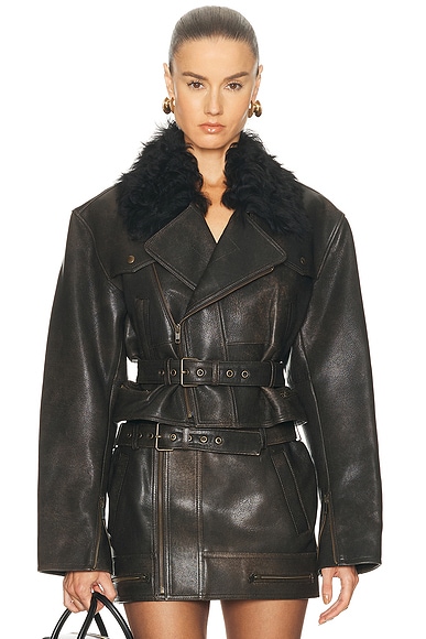 Cropped Leather Biker Jacket