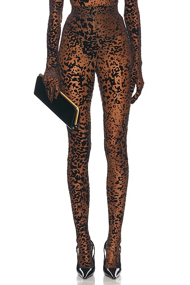Alex Perry Leopard Burnout Mesh Stocking in Tobacco