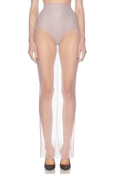 Alex Perry Crystal Mesh Maxi Skirt in Lavender Grey