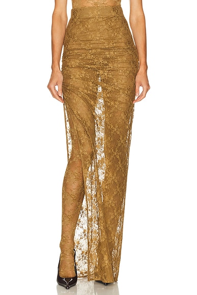 Alex Perry Tucked Column Skirt in Khaki