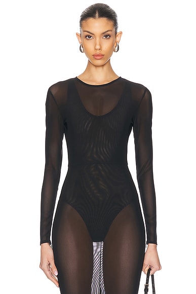 Alex Perry Power Mesh Bodysuit in Black
