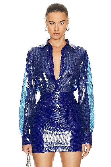 Alex Perry Sequin Fitted Shirt in Ultramarine