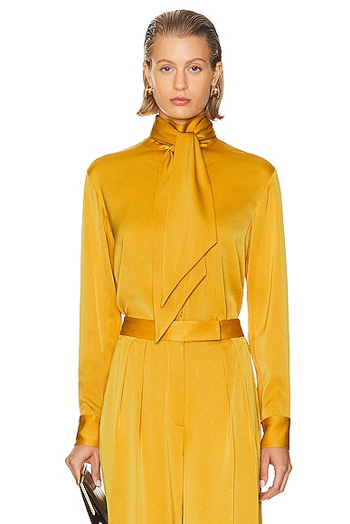 Alex Perry Bow Satin Shirt in Gold