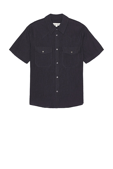 After Pray Western Seersucker Short Sleeve Shirt in Navy