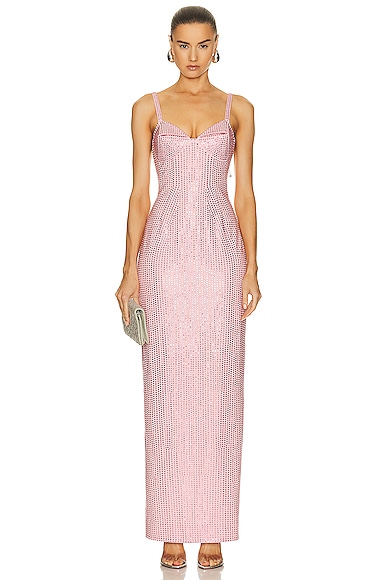 AREA Crystal Embellished Gown in Candy Rose