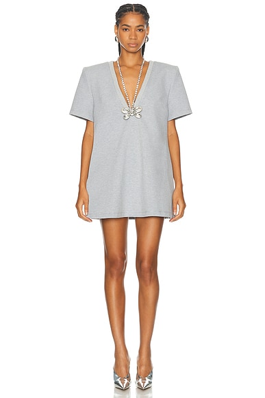 ATM Anthony Thomas Melillo Extended Shoulder V Neck Dress in Slate FWRD