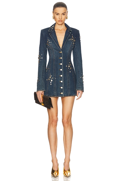 AREA Crystal Blazer Dress in Dark Blue