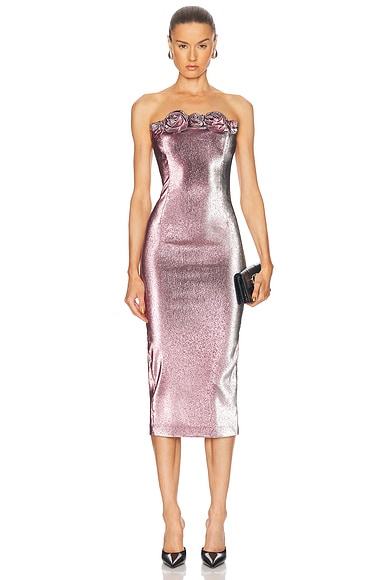 Stretch Lame Rosette Midi Dress