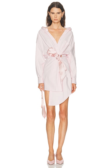 Satin Knot Oxford Shirt Dress