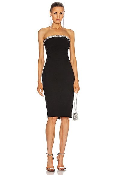 AREA Braided Crystal Trim Fitted Tube Dress in Black FWRD