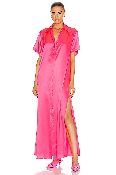 AREA Silk Maxi Tunic Gown in Fluo Pink | FWRD