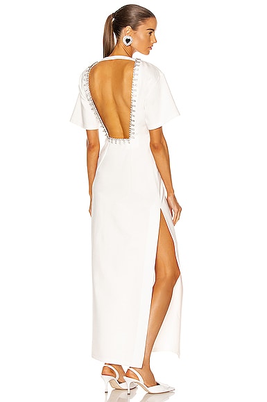 AREA Crystal T-Shirt Gown in White | FWRD