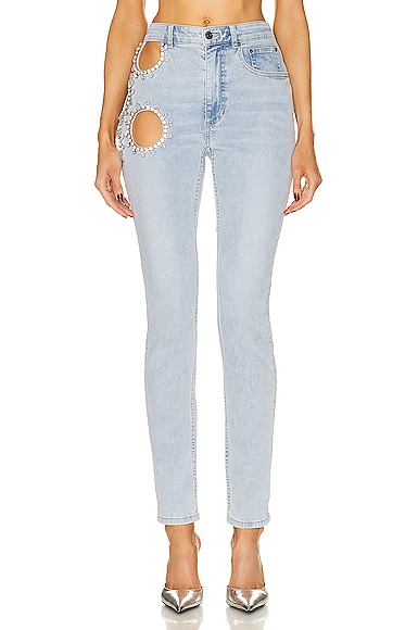 Area Cutout Crystal-embellished High-rise Skinny Jeans In Light Blue