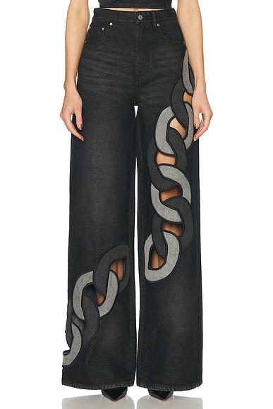 AREA Wide Leg Jeans in Grey Multi