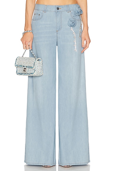 Crystal Rosette Wide Leg Jean