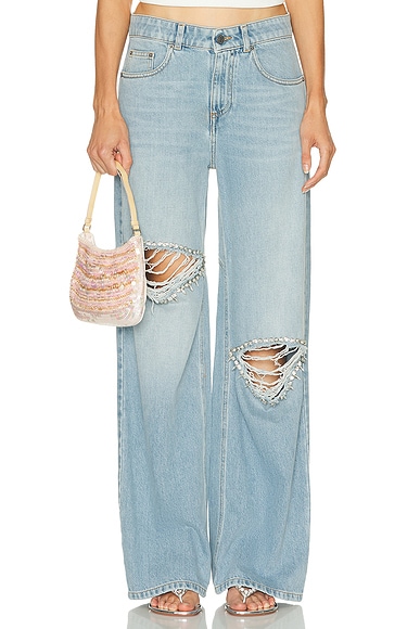 Distressed Crystal Relaxed Slit Jean