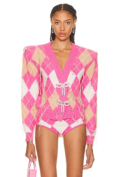 DS Placed Argyle Cardigan Unlined