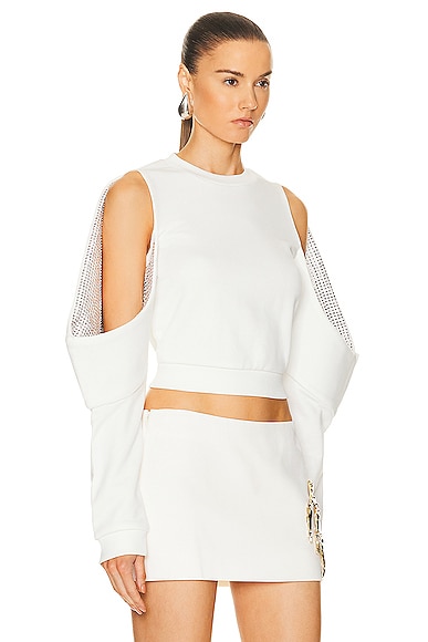 Shop Area Crystal Embellished Cold Shoulder Sweatshirt In Off White