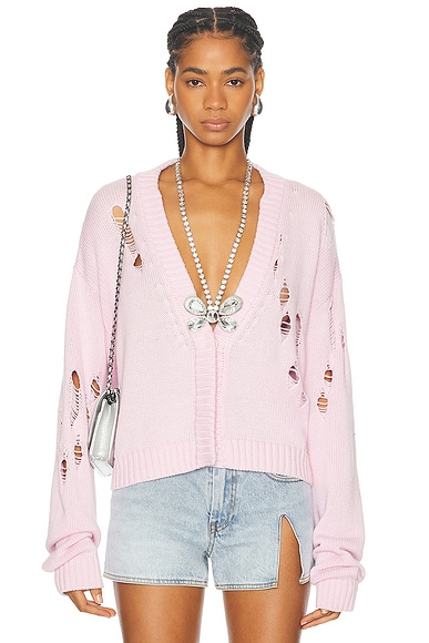Guest In Residence Baja Everywear Cardigan in Denim Blue Fuschia Cream FWRD