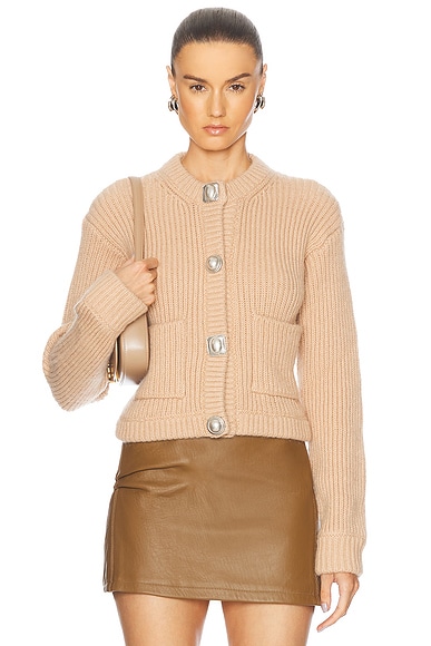 Gemstone Button Cardigan in Light Beige