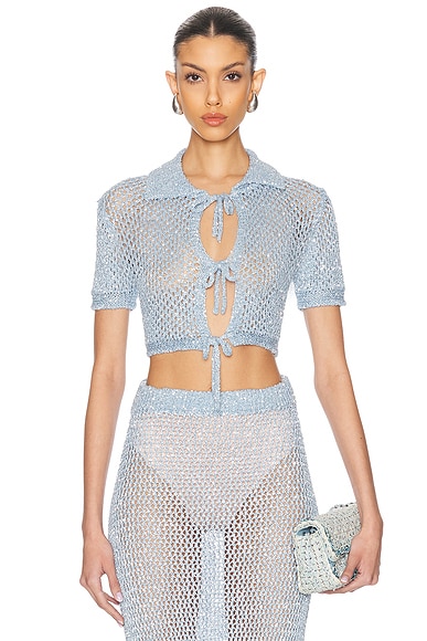 Sequin Crochet Short Sleeved Cardigan