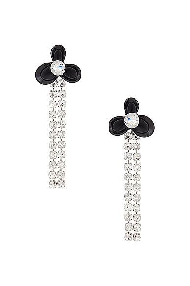 Area Flower Drop Earrings In Black & Silver