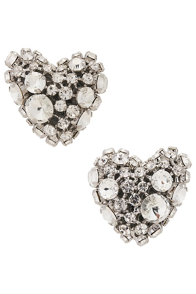 AREA Crystal Cluster Heart Earrings in Clear Crystal & Silver