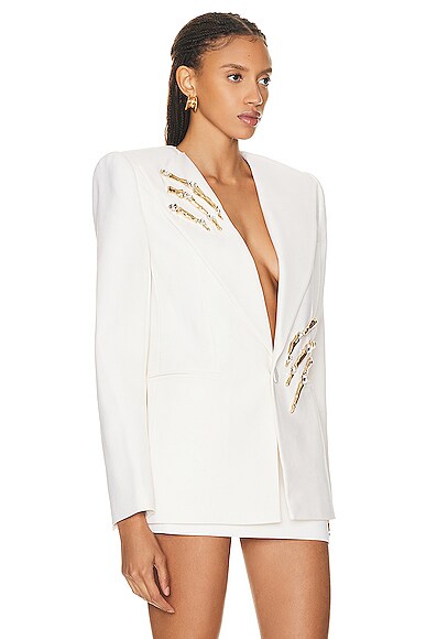 Shop Area Crystal Claw Relaxed Blazer In Ivory