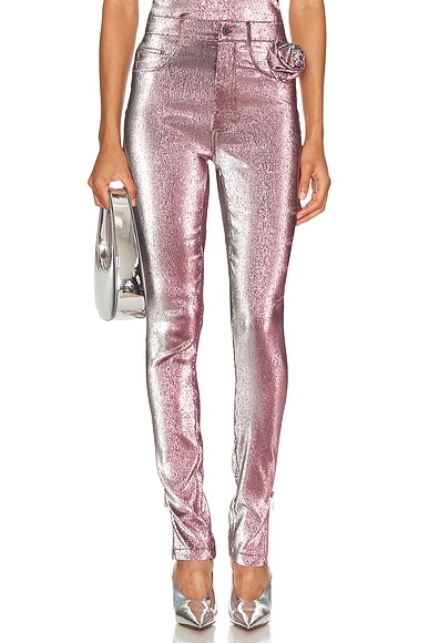 AREA Stretch Lame Rosette Legging in Pink & Silver
