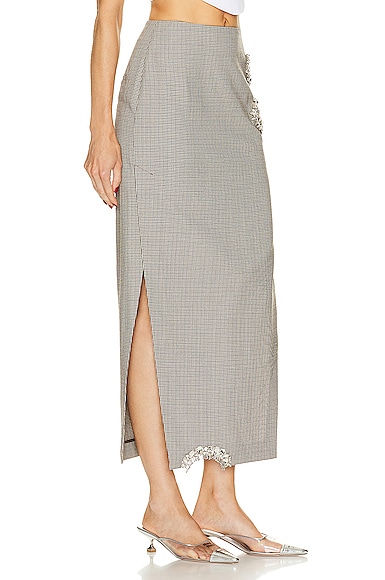 Shop Area Distressed Crystal Midi Skirt In Brown & Ivory