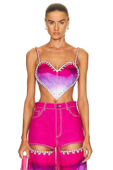 Crystal Trim Ombre Denim Heart Top