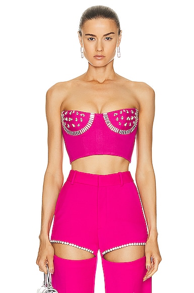 AREA Crystal Watermelon Cup Bustier in Fuchsia