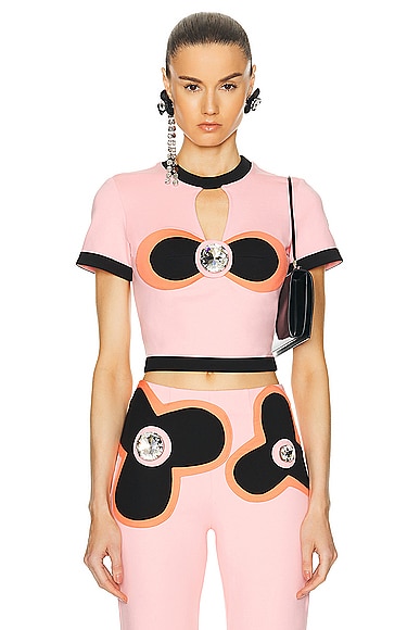 AREA Colorblock Bustier Cup T-shirt in Multi Pink