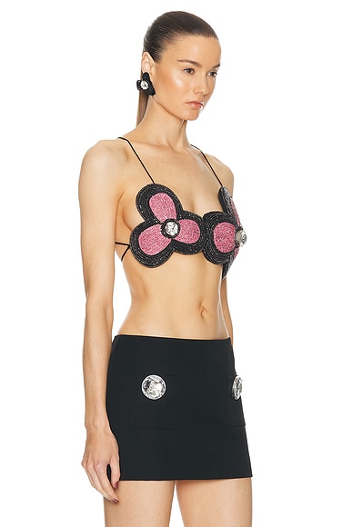 Shop Area Embroidered Crystal Flower Bra Top In Multi Pink