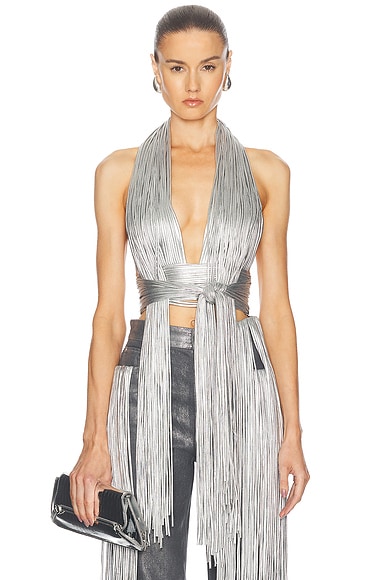 Metallic Fringe Halter Top