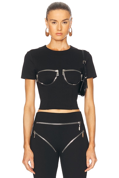 AREA Zipper Bustier Cup T-Shirt in Black | FWRD
