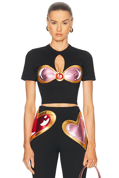 AREA Colorblock Gem Cup T-Shirt in Black