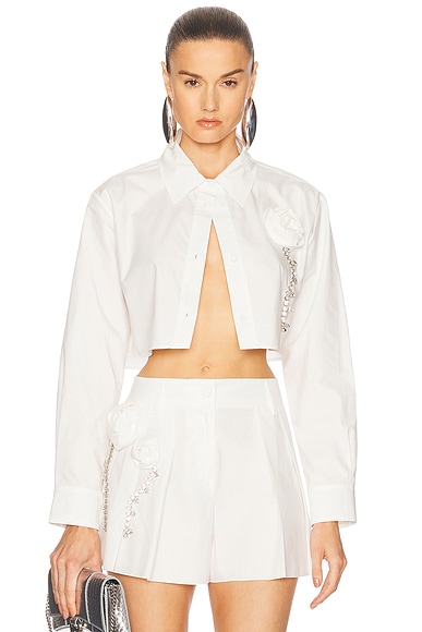 Crystal Rosette Poplin Cropped Shirt